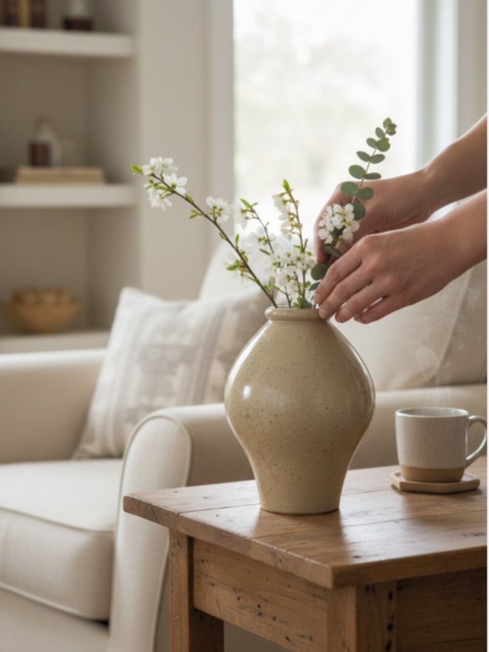 Threshold Studio McGee Stoneware Vase Cream Speckled 10" Neutral Decor 10"